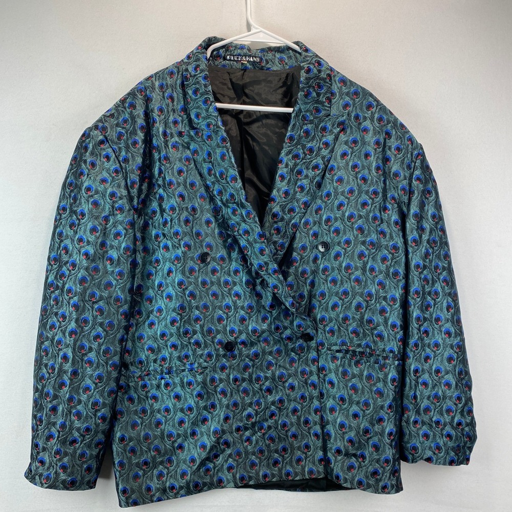Duck & Hans Peacock Brocade Sportscoat Mens 40 Teal Blue Jacquard Blazer